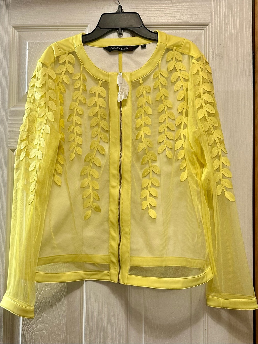 Colleen Lopez Yellow Sheer Leaf-Appliqué Jacket